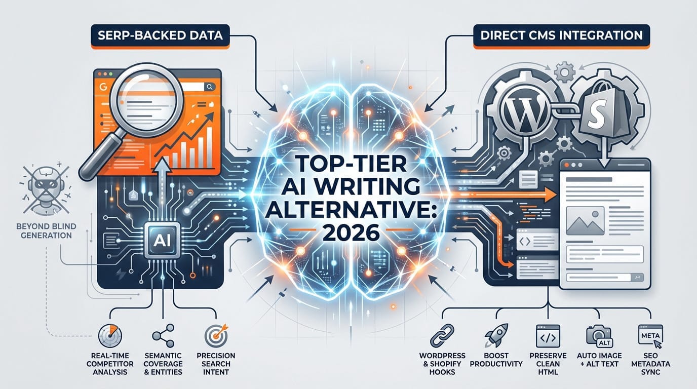 High-performance AI writing tool with SERP analysis and CMS integration features