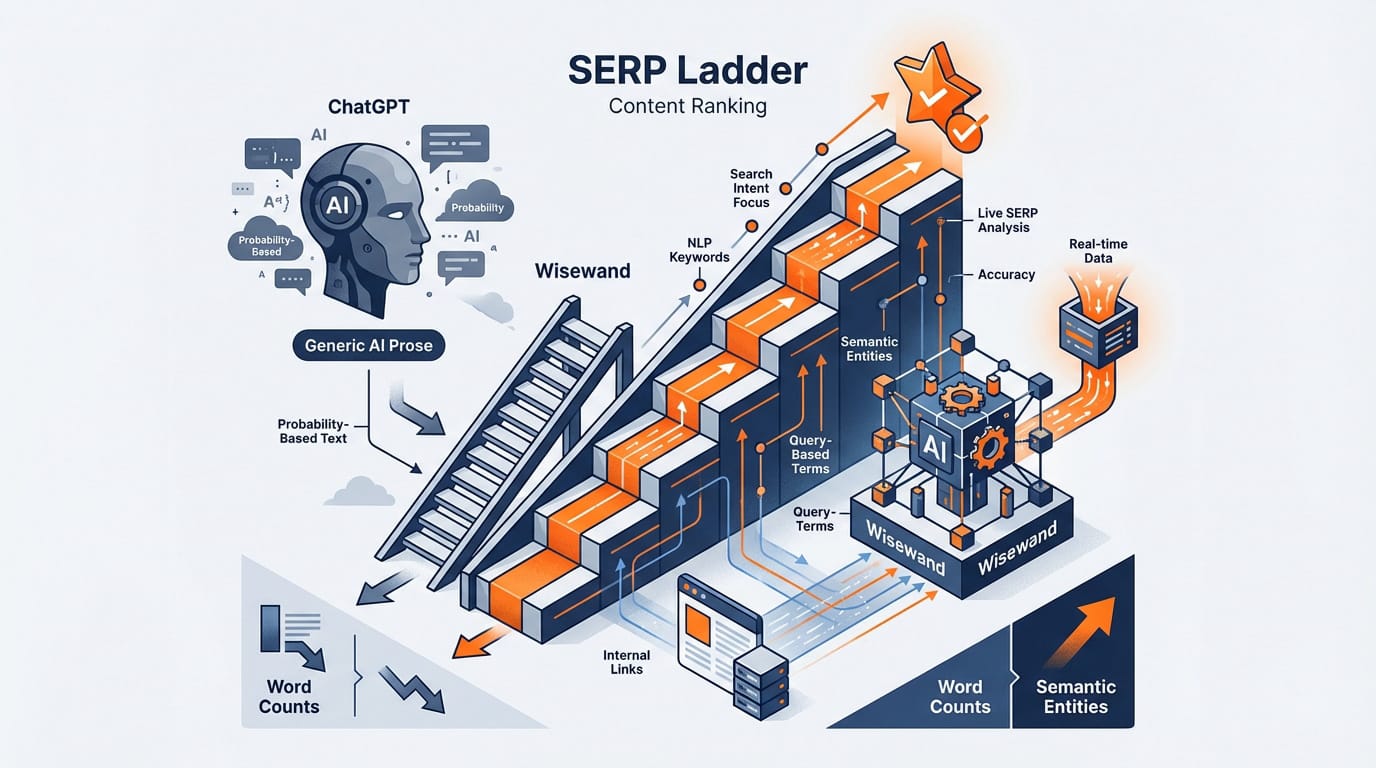 Comparison of SERP ranking performance between Wisewand and ChatGPT