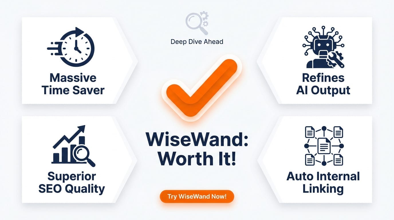 WiseWand SEO content creation tool interface and benefits